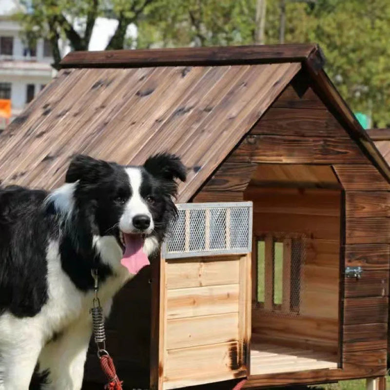 Large dog kennel Solid wood dog house Rainproof waterproof Four Seasons dog cage   Pet kennel Kennel