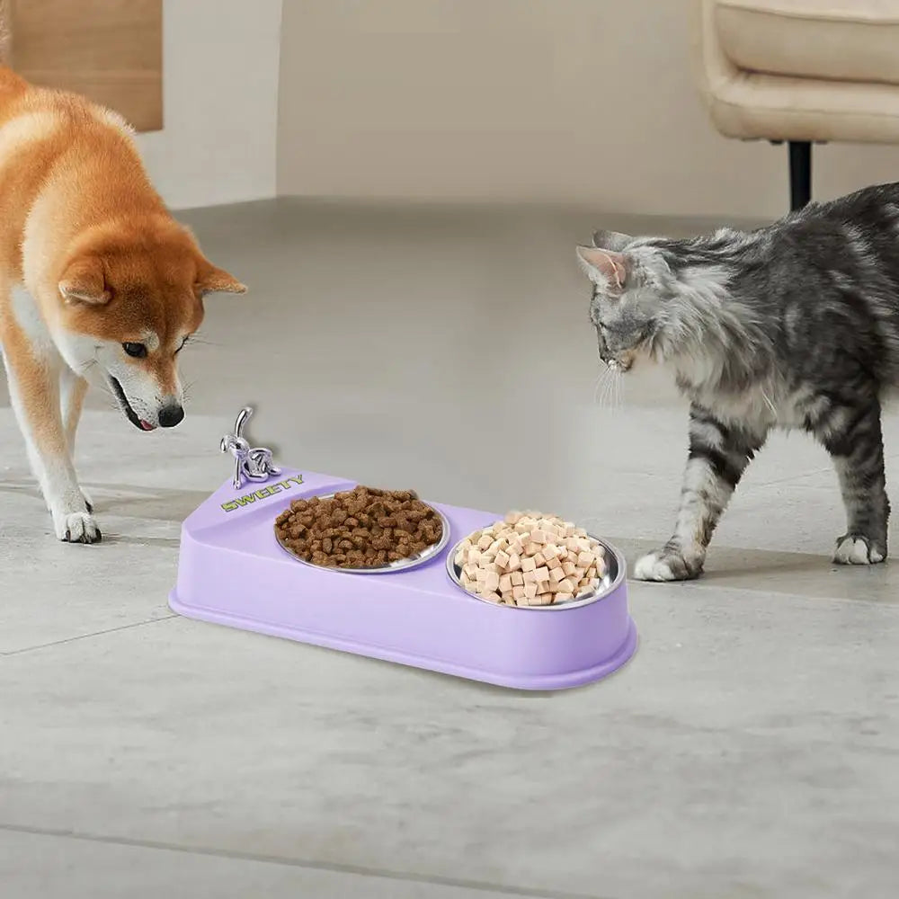 Pet Double Feeding Bowl Non-Slip Feeder Two Dishes For Cats Non-skid Pet Stainless Steel Bowls Pet Feeder Food Dispenser