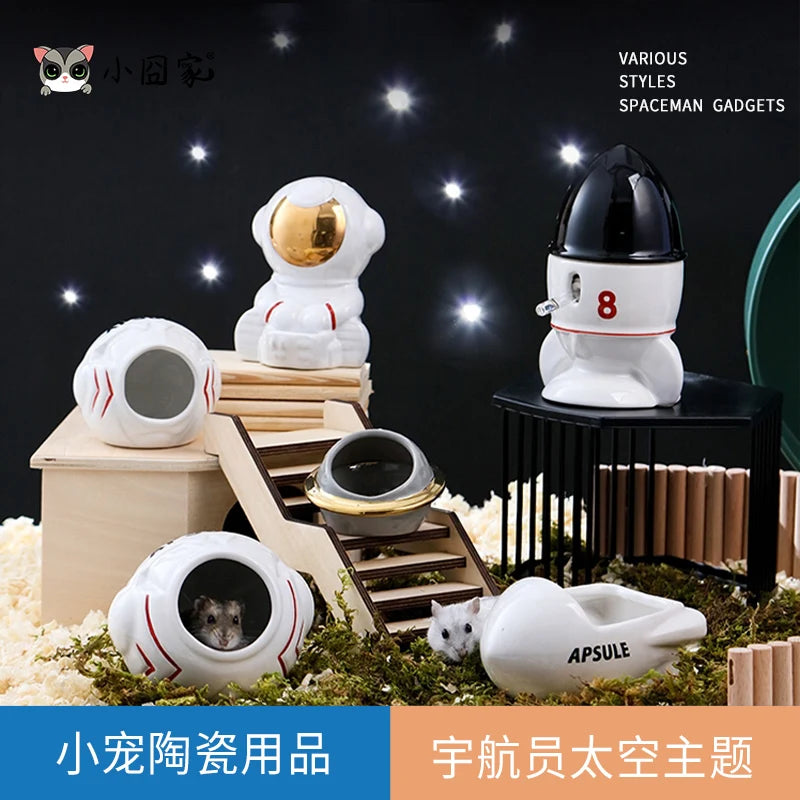 Honey squirrel ceramic food bowl hamster kettle drink device creative astronaut golden bear dodge nest prevent tipping bathtub