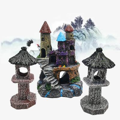 Resin Artificial Fish Tank Ancient Castle Decoration Aquarium Rock Cave Building Decoration Aquatic Landscaping Ornament Decor