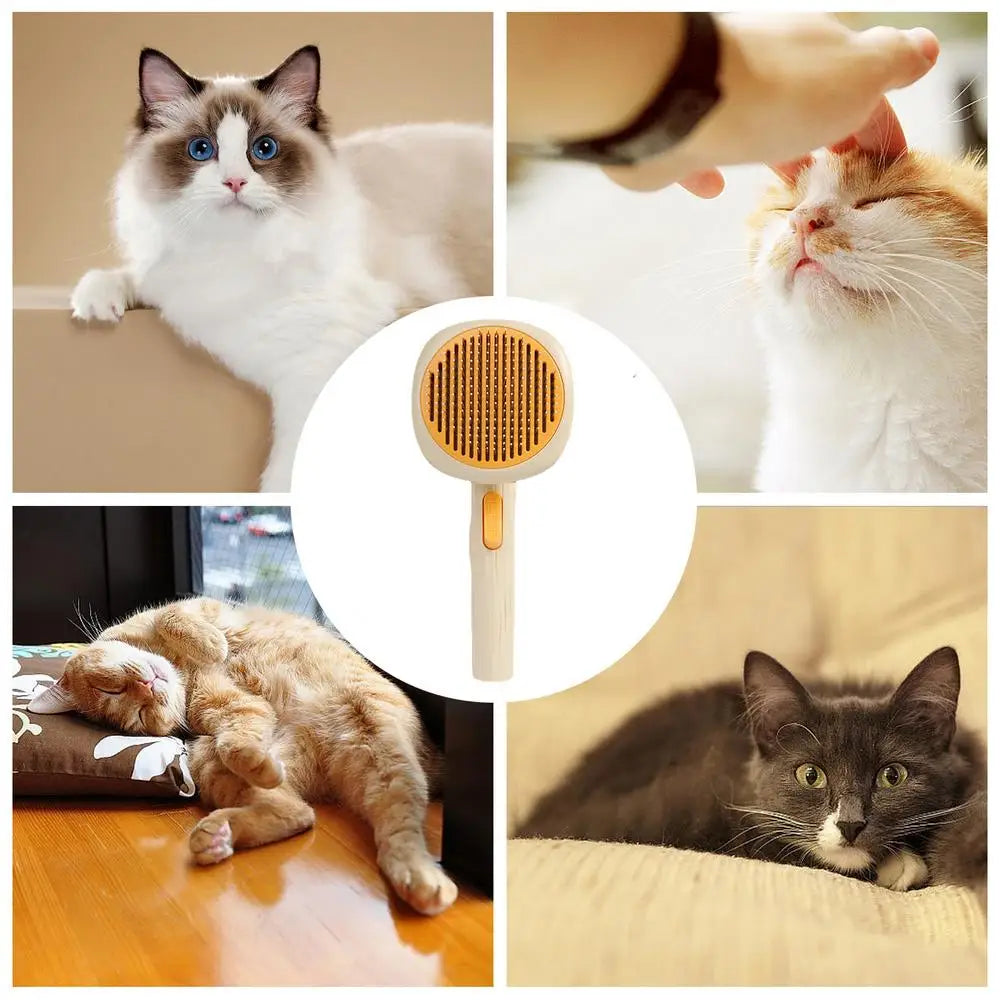 Cat Deshedding Brush Cat Brush For Shedding Curved Comb Teeth Brush With Release Button Portable Pet Massage Brushes For Massage