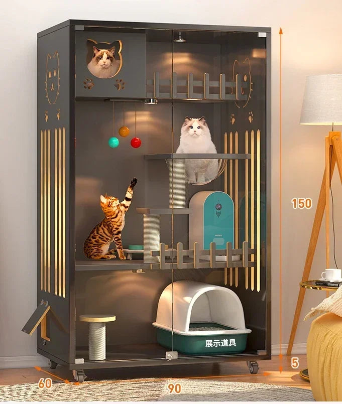 Retro Solid Wood Cat Cage for Living Room Cat House Two-layer One-piece Movable Light Luxury Creative  Cage for Cats