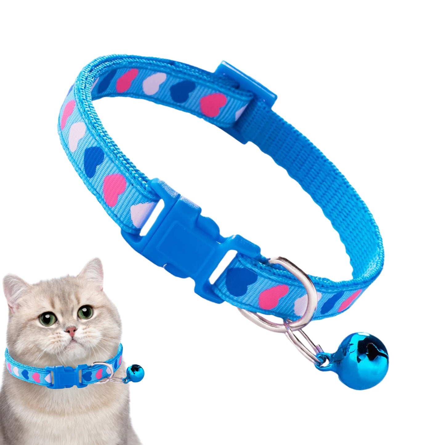 Cat Bell Collar Colorful PVC With Bells Dog Collar Detachable Adjustable Pet Collar Love Heart Printed Comfortable For Cat