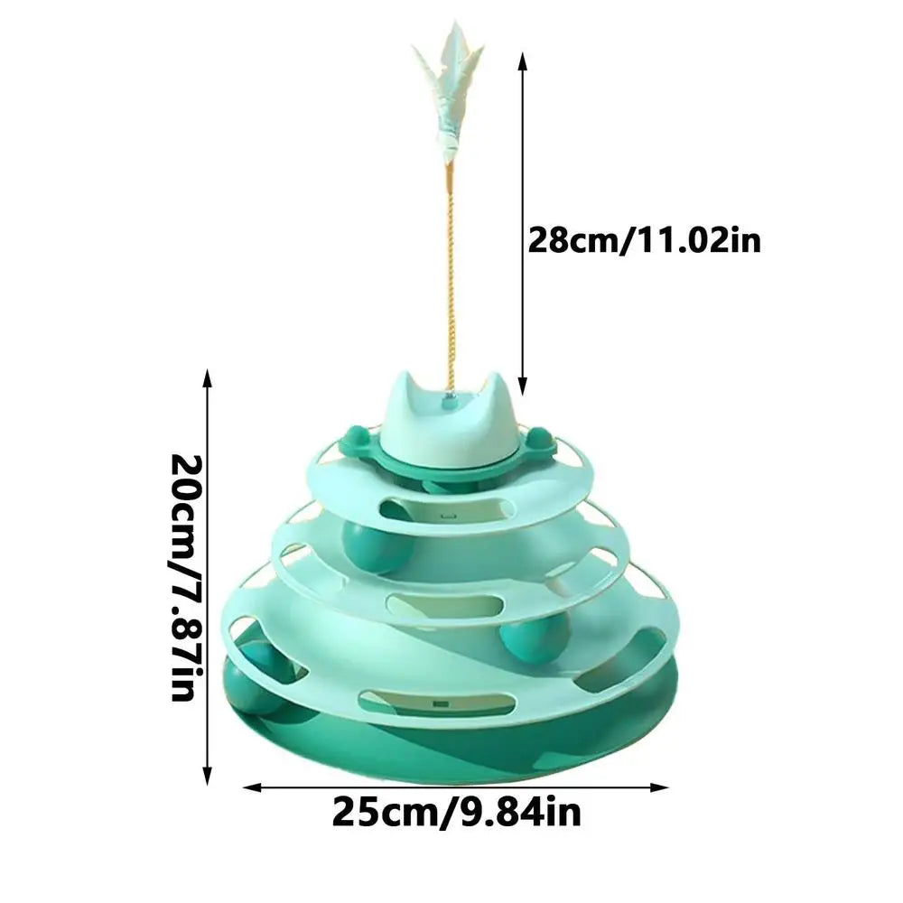 Interactive Tower Cat Toys Turntable Roller Balls Toys For Cats Kitten Feather Teaser Puzzle Track Toy Pets Supplies 4 Layers