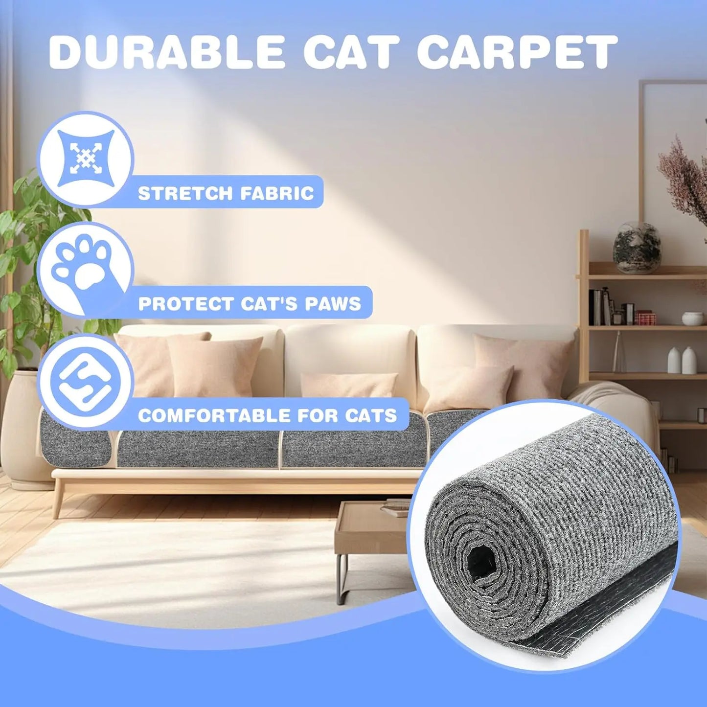 Cat Scratching Mat Self-Adhesive Wall Furniture Protection Sofa DIY Anti Cat Scratch Post Board Trimmable Carpet Anti-scratching