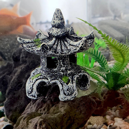 Resin Artificial Fish Tank Ancient Pavilion Decoration Aquarium Rock Cave Building Decoration Aquatic Landscaping Ornament Decor