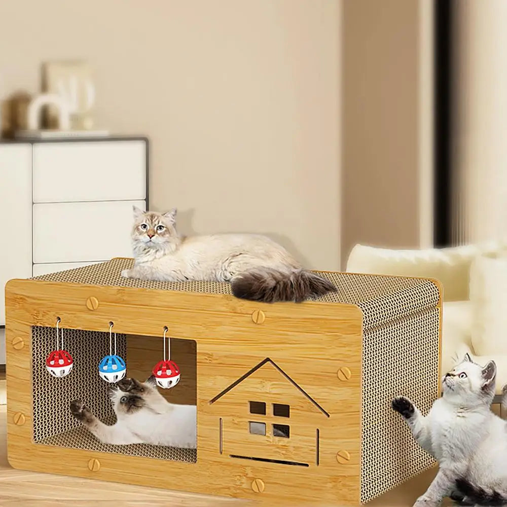 Heavy Duty Cat Scratcher Box Scratch Pad Cardboard Pet Lounger Box Spacious Scratching Lounge Bed Kitten Cat Pet Sleeping House