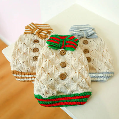Classic Dog Winter Sweater with Tie Thick Weaving Warm Pet Cat Clothing Lovely Princess New Year Coat Christmas Dog Clothes