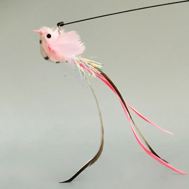 Funny Cat Stick Toy Furry Feather with Bell Cat Stick Toy Kitten Playing Pet Accessories Worm on A String Cat Toys Interactive