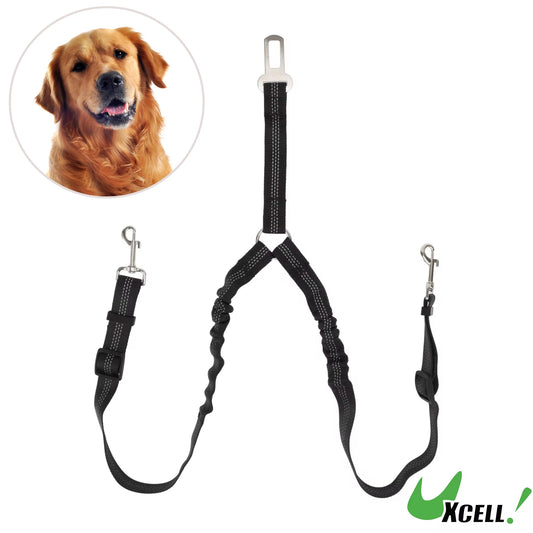 UXCELL Double Dog Seat Belt Nylon Dual Pet Car Headrest Restraint Safety Seatbelt No Tangle Dog Leash Duty Elastic