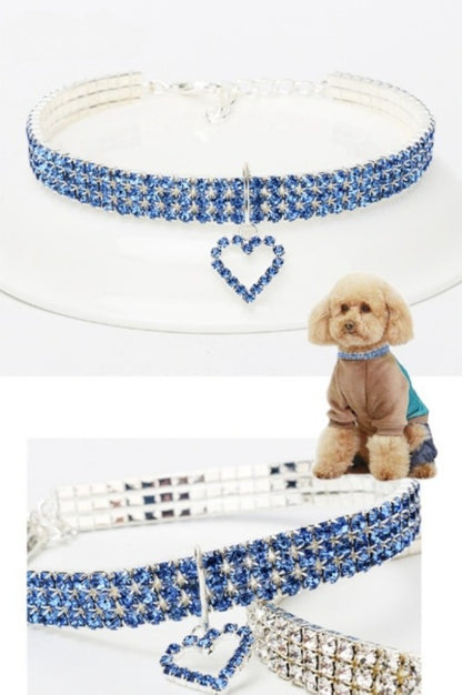 New Cat Dog Collar Three Row Elastic Rhinestone Pet Collars Love Decoration Necklace Puppy Kitten Ornament Pets Supplies