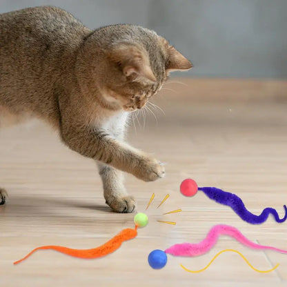 6pcs/set Cat Ball Toy Cat Tail Toy Cat Interactive Ball Creative Fuzzy Toys Bouncy Tails Cat Toy Cat Chaser Toy Kitten Playing