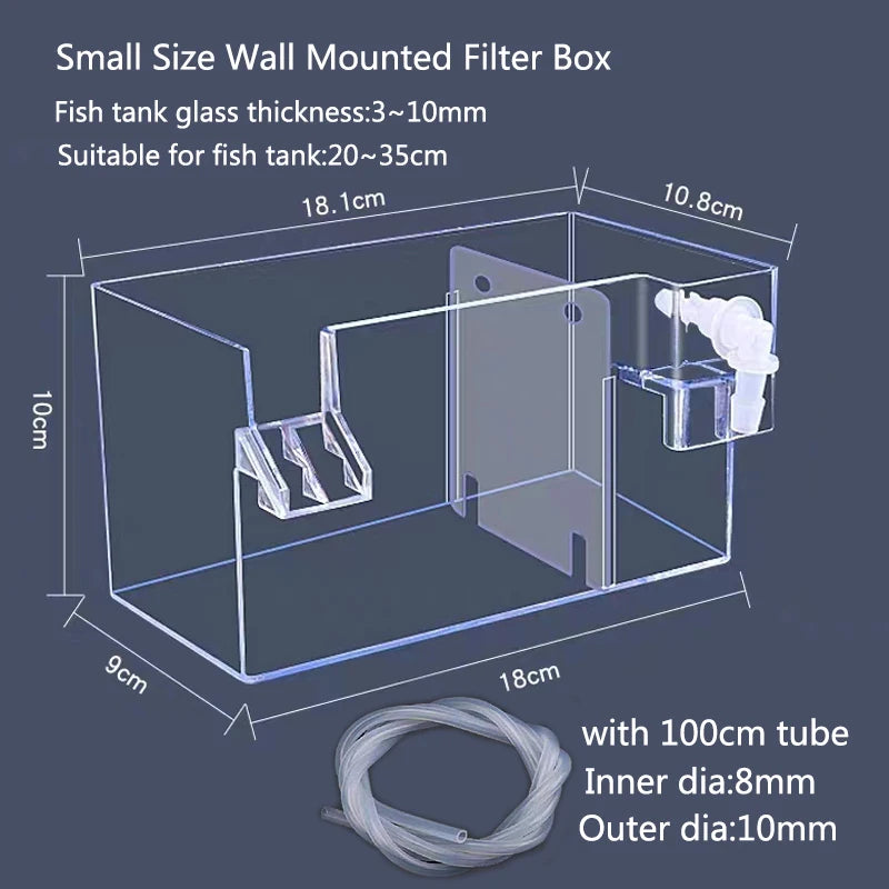 Fish Tank External Filter Box Acrylic Filter Dry and Wet Separation 4 in 1 Small Silent External Suspend Aquarium Drip Overflow