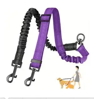 16ft Long Dual Dog Leash Attachment - Double Leashes for Training Small to Large Dogs - Adjustable Strap, Shock Absorbing Bungee