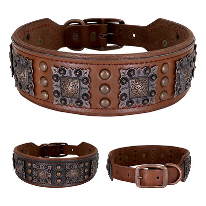 Cool Spiked Dog Collar For Medium Large Dogs Genuine Leather Pitbull Bulldog Adjustable Pet Accessories Collars Necklace