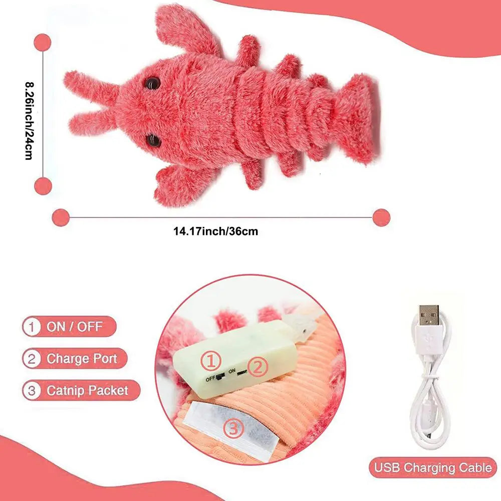 Pet Electric Plush Toy Puppy Dog Cat Interactive Plush Lobster Electric Toy Rechargeable Pet  Toy With Removable Catnip Bag