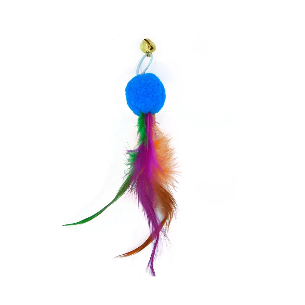 Funny Cat Stick Toy Furry Feather with Bell Cat Stick Toy Kitten Playing Pet Accessories Worm on A String Cat Toys Interactive