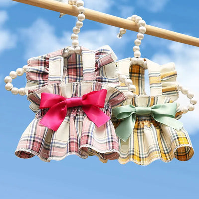 Plaid Dog Dress Cute Princess Dresses Cat Plaid Vest Small and Medium-sized Pet Clothing Classical Style Printed Pattern Clothes