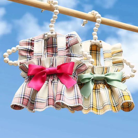 Plaid Dog Dress Cute Princess Dresses Cat Plaid Vest Small and Medium-sized Pet Clothing Classical Style Printed Pattern Clothes