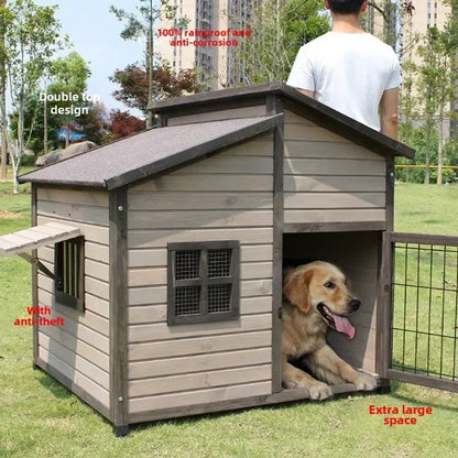 Solid Wooden Dog House Outdoor Double Top Outdoor Dog Crate Rainproof Golden Retriever Crate Extra Large Universal Dog House