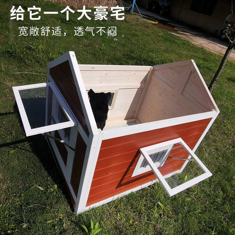 Outdoor dog cage luxury villa solid wood dog house family dog house outdoor wooden kennel cat house pet wholesale