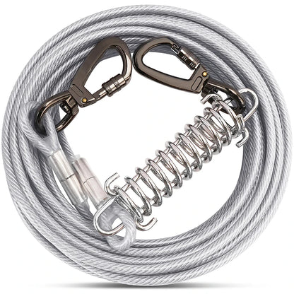 Dog Tie Out Cable Leash with Spring, Double-Headed Steel Wire Rope, Outdoor Dogs Straps, Running Rope for Small Big Dogs