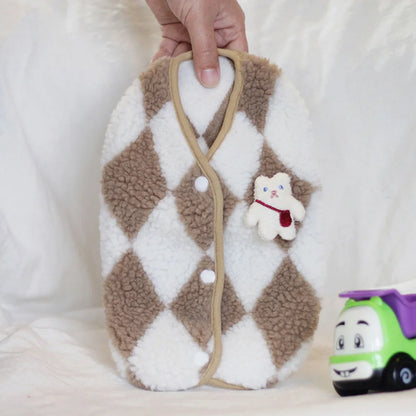 Fashionable Plaid Fleece Cat Clothes Cat Coat Jack Cute Bear Vest for Kitten Small Dogs Clothing Pet Outfits Winter Cat Costume