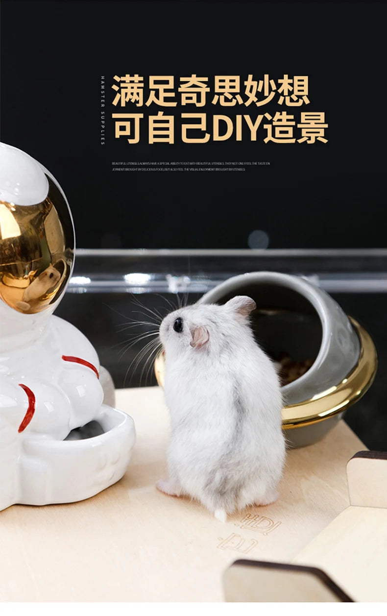 Honey squirrel ceramic food bowl hamster kettle drink device creative astronaut golden bear dodge nest prevent tipping bathtub