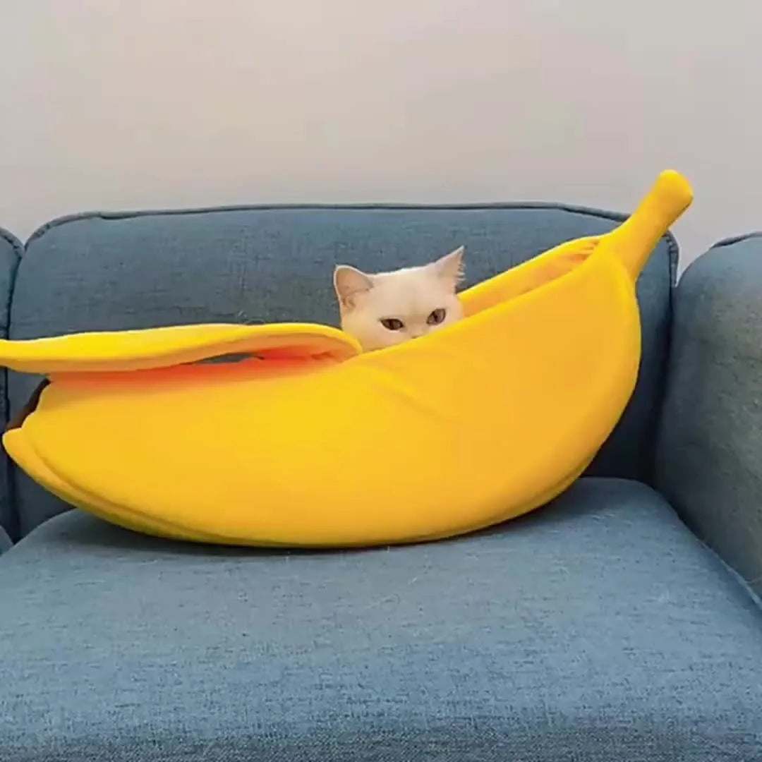 Plush Bed for Cats Winter Things Warm Houses Banana Pet Products Accessory Habitats All Basket Cushions  Puppy Supplies