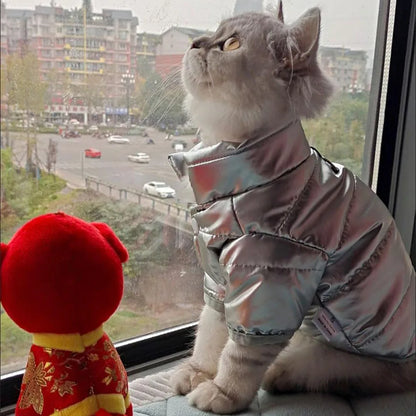 Puppy Pet Dog Clothes Outdoor Windproof Waterproof Leather Dog Coat Winter Warm Padded Jacket for Dogs and Cats in Cold Weather