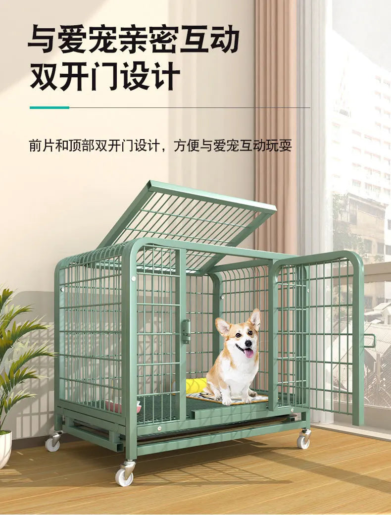 New Extra Thick Square Tube  Small Dog Cage with Toilet Indoor Family Dog House Kennel Pet Iron Cage