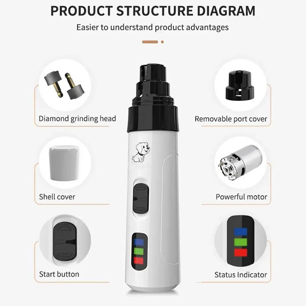 Dog Nail Grinder Pet Claw Nail File USB Charging Paws Cutting Grooming Smoothing Tool Silent Electric Dog Toe Nail File