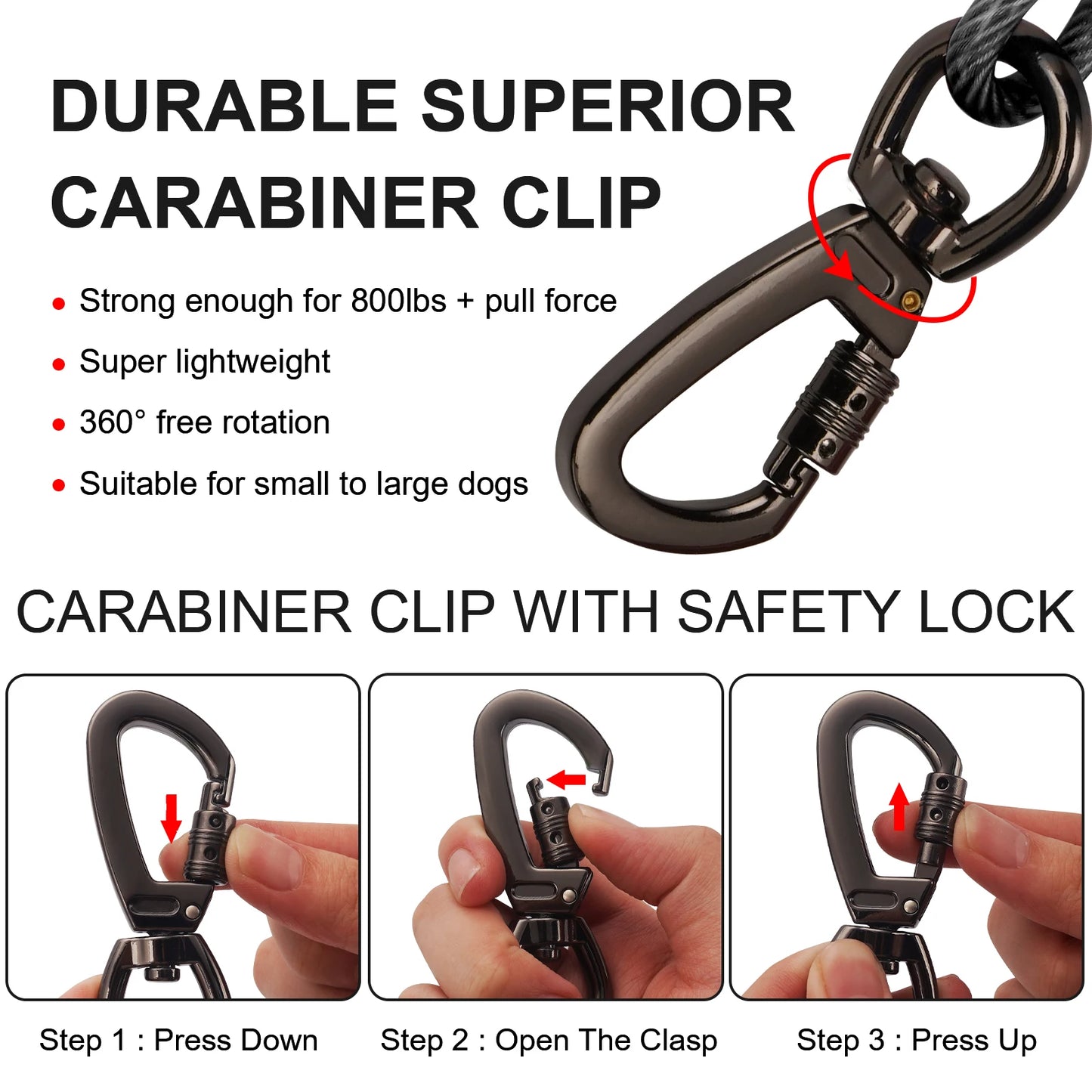 Double-headed Dog Tie Out Cable Leash ,raction rope with metal buckle steel wire anti-rust training collar,Outdoor Dogs Strap