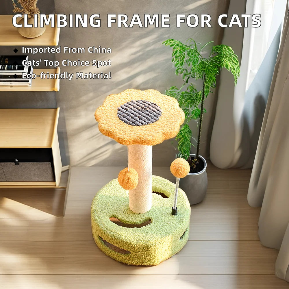 Large Cute Cat Climbing Frame Sustainable Cat Scratching Bed House Made Wood Sisal Paper Plastic Velvet Comes Carton Package