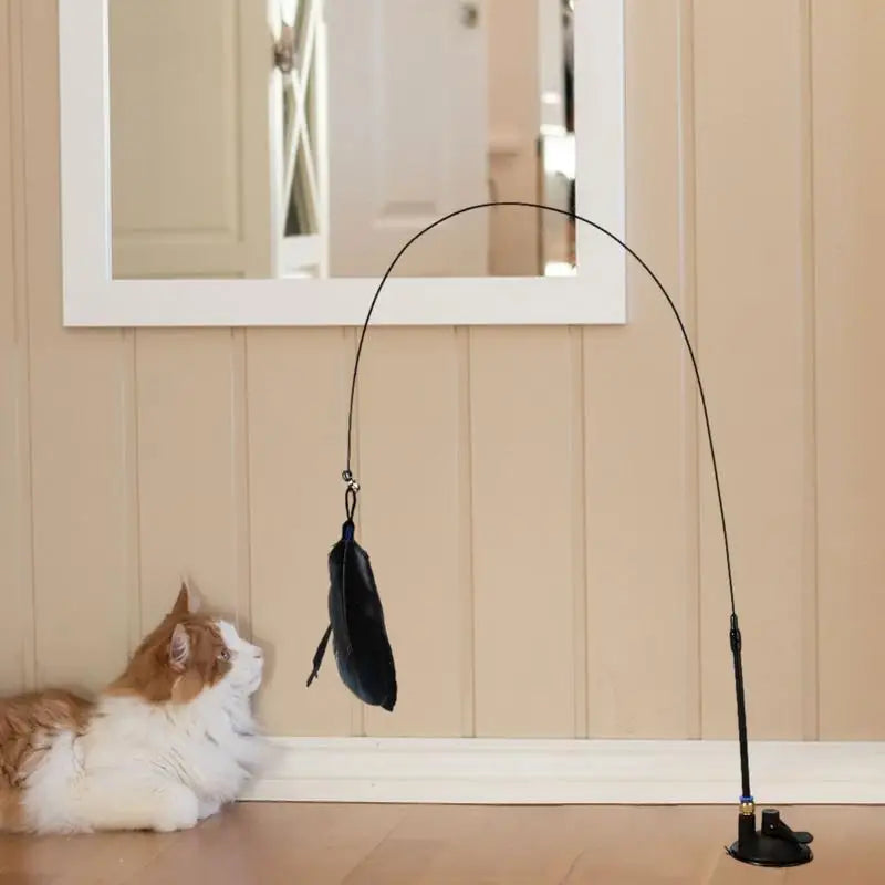 Cat Feather Wand Toy Cat Fishing Pole Toy Cat Teaser Stick With Detachable Feather Suction Cup Toy For Cats Exercise And