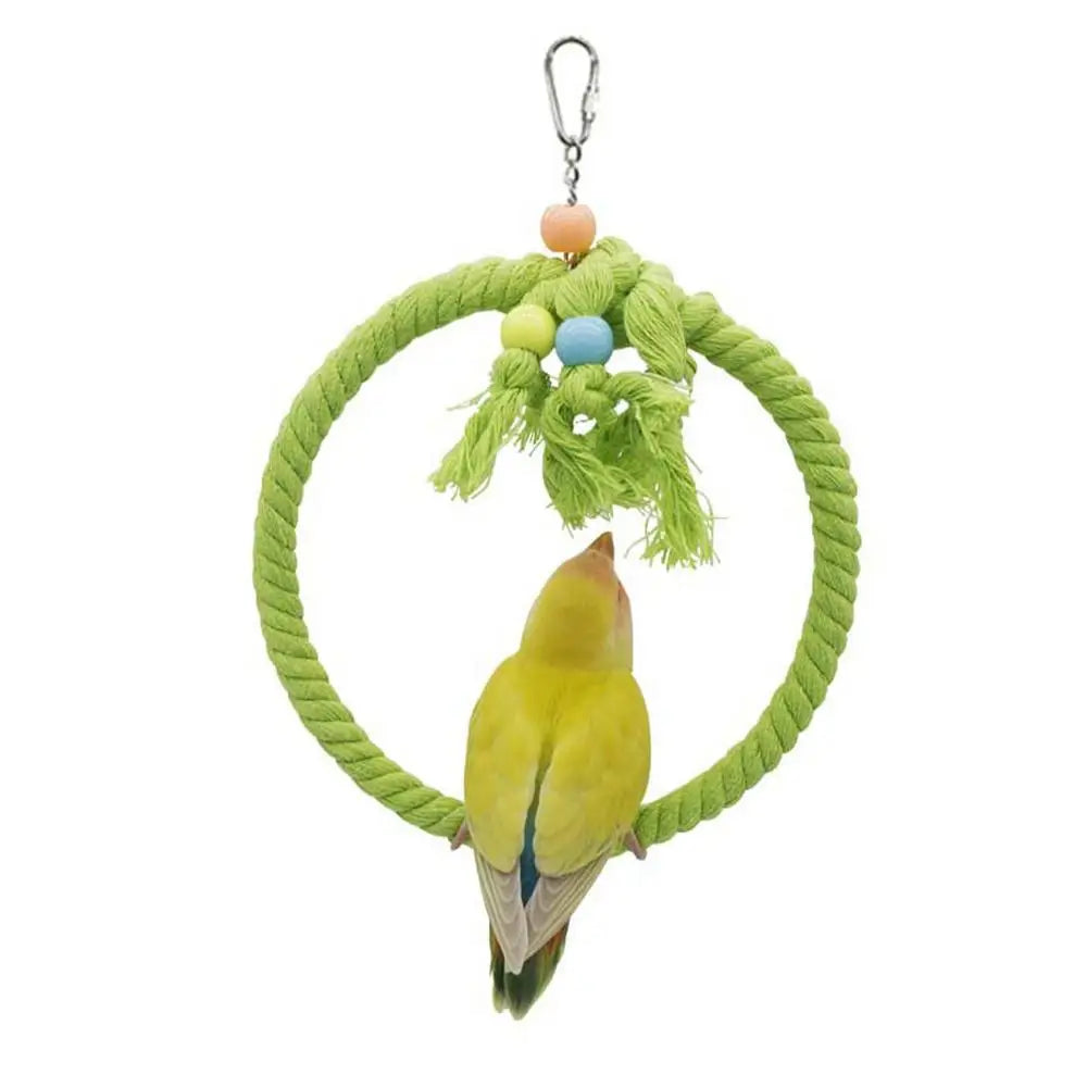 Rope Perches For Bird Cages Circle Rope Swing Easy Installation Natural Safe Soft Cotton Round Bird Swing For African Grey Macaw