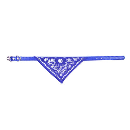 Small Dog Cat Bandana Collar Adjustable Puppy Dog Kitten Neckerchief PU Collar with Printed Triangular Scarf Pet Collar for Cat