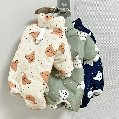 Waterproof Dog Warm Jacket Bear Print Winter Dog Coat Cotton Four Legged Dog Clothes Chihuahua Poodle Bichon Puppy Accessories