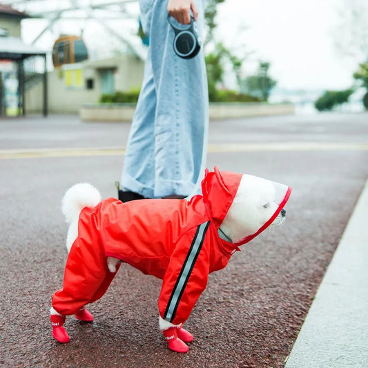 Small Dog All-Body Waterproof Raincoat Funny Animal Shaped Pet Puppy Raincoat Dog Rain Coat Hooded Clothing Outdoor Reflective