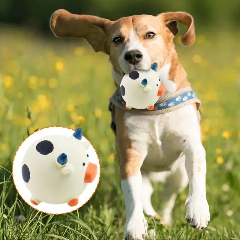 Small Dog Squeaky Toys Round Cartoon Animal Shape Indestructible Dog Teething Toys Reduces Buildup Without Brushing No Stuffing