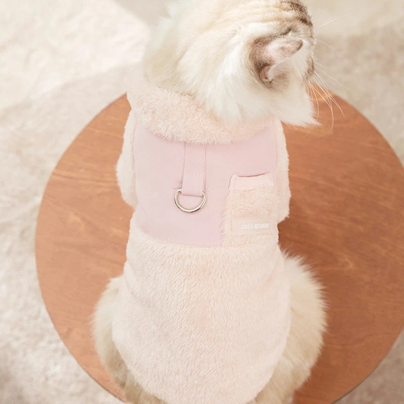 Winter Dog Jacket Fleece Pet Coat Double Sided Wear Dog Warm Clothes Thickened Cat Clothing Chihuahua Bichon Costume with D-Ring