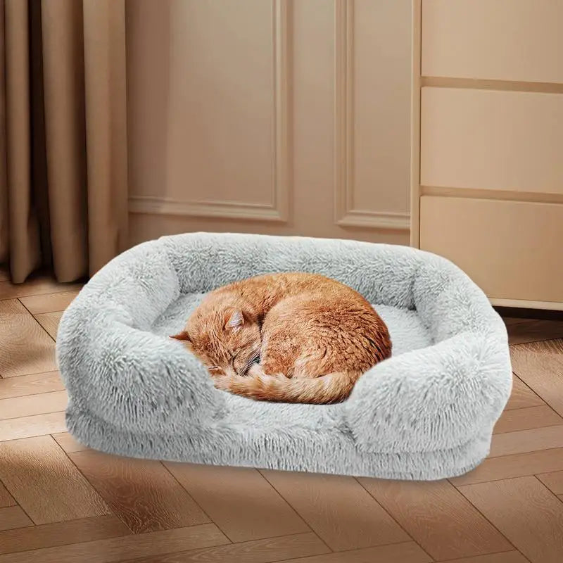 Cozy Plush Dog Sofa Bed Square Beds Washable Warm Pet Cushion Orthopedic Lounger Fluffy With Zipper Cover
