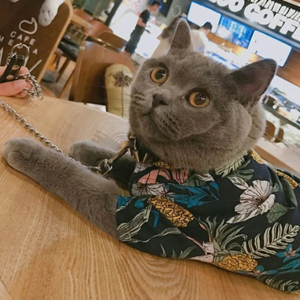 Summer Dog Shirt Hawaiian Beach Pet Clothing Coconut Tree Flower Print Puppy T-Shirt for Small Dogs Cats Vest Camp Shirt for Pug