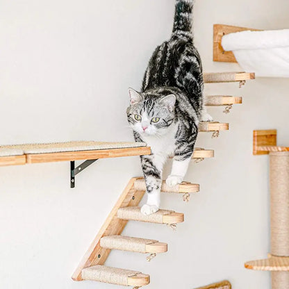 Cat Wall Mounted Furniture Hammock Climbing Shelves Cat Scratching Post Wooden Stairway Shelves Sisal Ladder Cat Climbing Frame