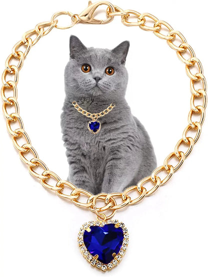 Luxury Dog Cat Necklace Jewelry with Heart Diamond Pendant Design Gold Chain Collar Pet Wedding Birthday Costume Accessories