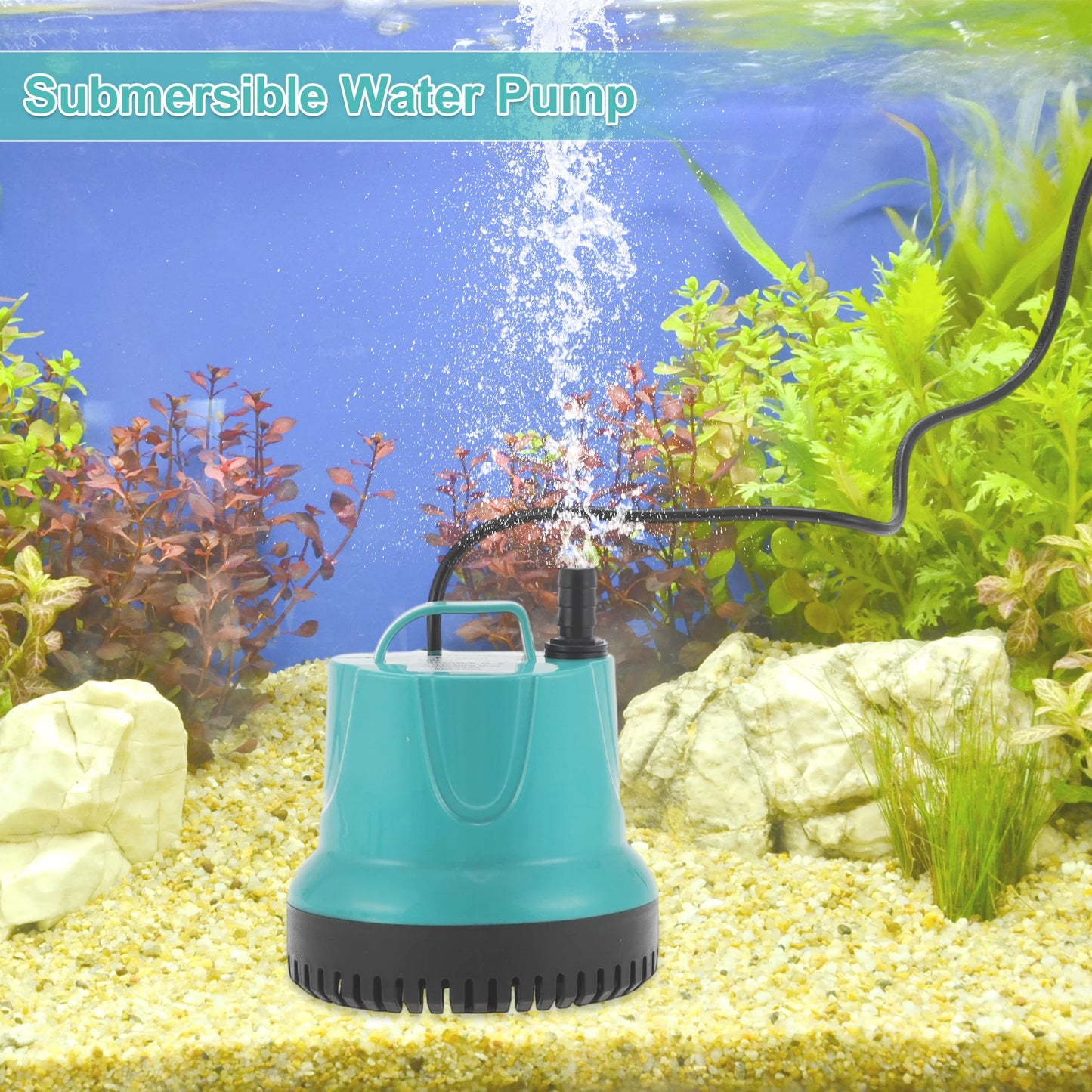 UXCELL Aquarium Submersible Water Pump 60W Fountain Pump Hydroponic Submersible Pump Lake Blue