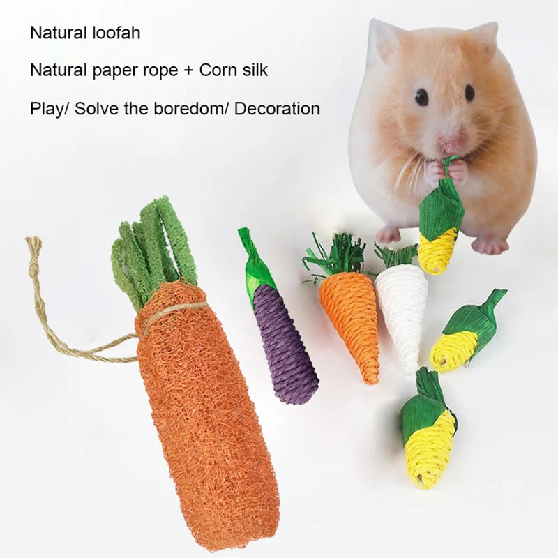 Natural Paper Rope Rabbit Puzzle Toy Grass Weaving Radish Carrot Shape Pet Accessories Guinea Pig Chinchillas Small Animals Toys