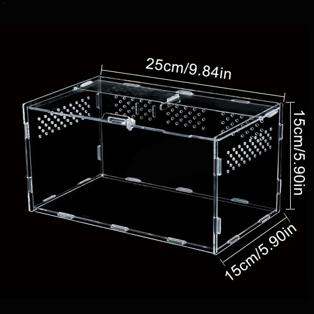 Acrylic Reptile Feeding Box Insect Lizard Spider Breeding Cage Hatching Container All-round Transparent Feeding Box