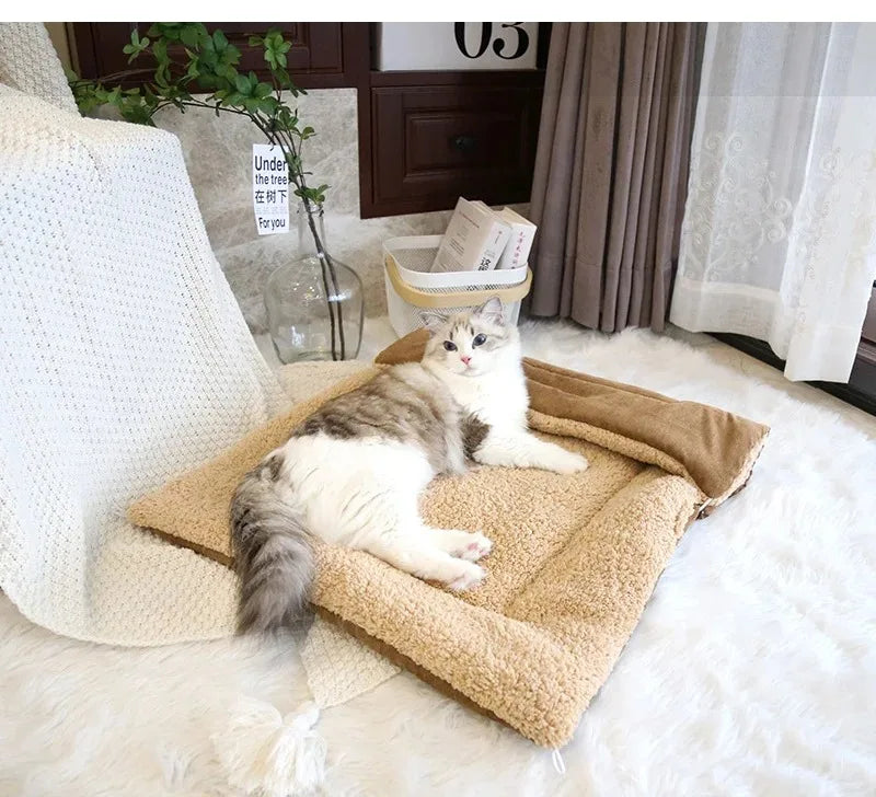 Cats Beds for Winter Warm Accessories Kitten Houses Dog Bed Basket Mat Things Cushions House Puppy Goods Pet Supplies