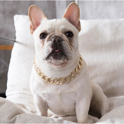 Gold Pet Cat Dog Collar Adjustable Light Plastic Small Dog Cuban Link Collar for Bulldog Puppy Necklace Pet Apparel Accessories